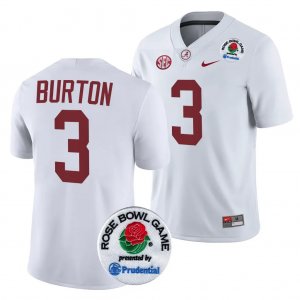 Men's Alabama Crimson Tide #3 Jermaine Burton 2024 Rose Bowl White NCAA Playoff College Football Jersey 2403NGRA5